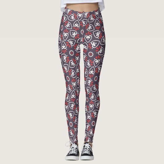 Boho Folk Hearts Pattern Tile Leggings (Vorderseite)