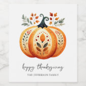 Boho Folk Pumpkin Erntedank Weinetikett (Einzelnes Label)