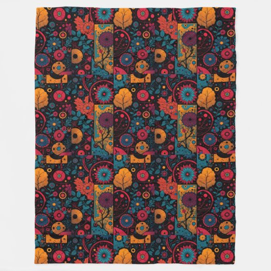 Boho-Folklore-Blumen- und Mandala-Musterdecke Fleecedecke (Vorderseite)