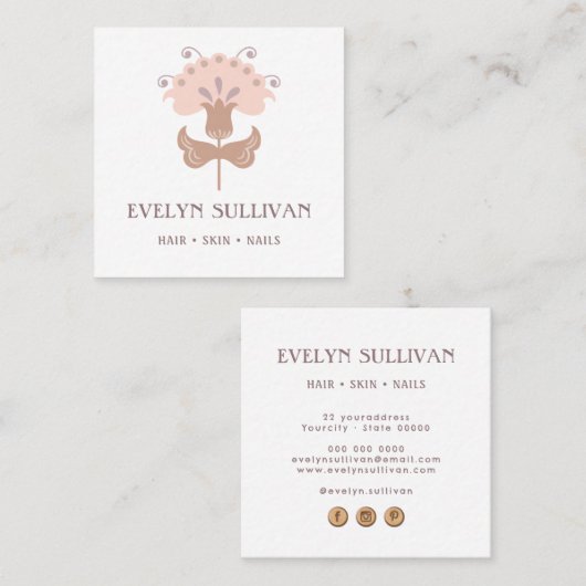 Boho Folklorekunst Blume Logo Square Visitenkarte (Vorne/Hinten)