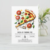 Boho Food Pizza Birthday Einladung (Stehend Vorderseite)