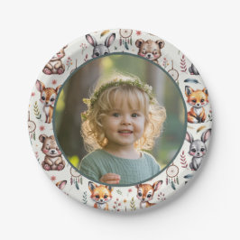 Boho Forest Animals Watercolor Kids Birthday Photo Pappteller