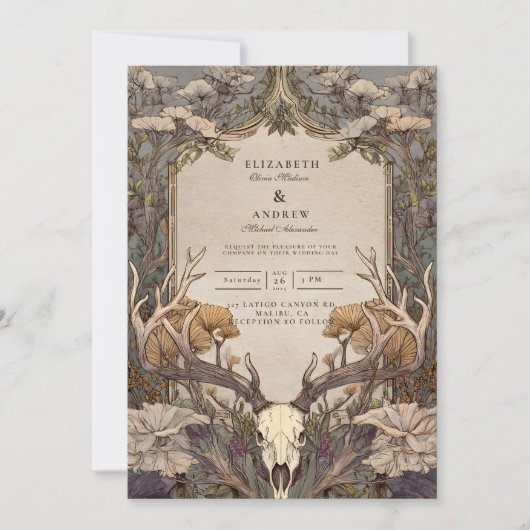 Boho Forest Antler Wedding Einladung (Vorderseite)