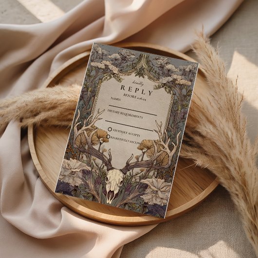 Boho Forest Antler Wedding RSVP Karte
