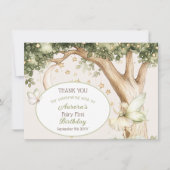 Boho forest Fairy First birthday photo Dankeskarte (Vorderseite)