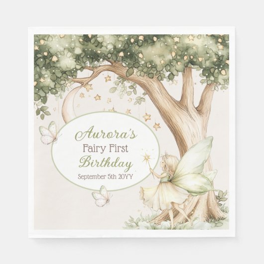 Boho forest Fairy First birthday photo Serviette (Vorderseite)