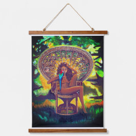 BOHO FOREST GIRL PARROT WANDTEPPICH MIT HOLZRAHMEN