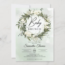 Boho Forest grüne Blätter weiße Rosen Brunch Einladung