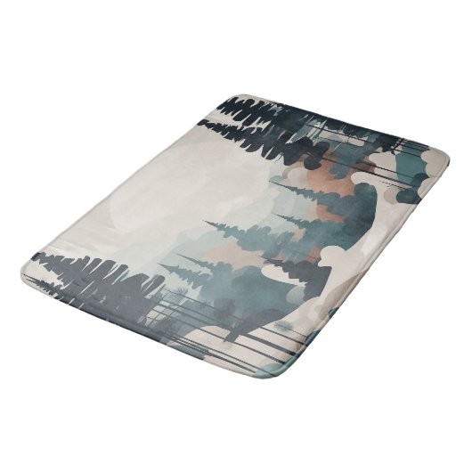 Boho Forest Landscape Artwork Badematte (Schrägansicht)