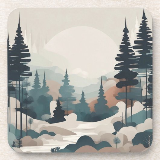 Boho Forest Landscape Artwork Getränkeuntersetzer (Vorderseite)