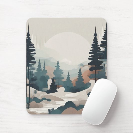 Boho Forest Landscape Artwork Mousepad (Mit Mouse)