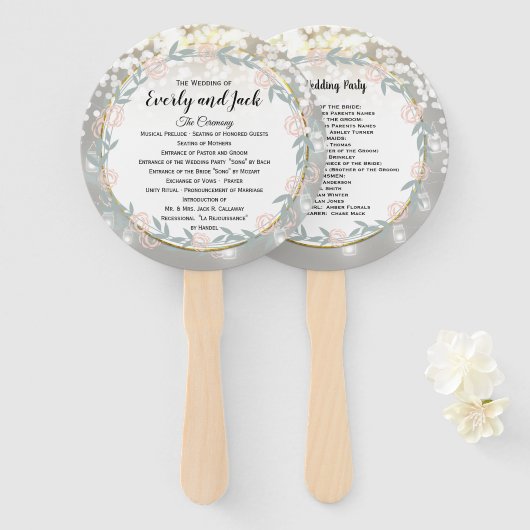 Boho Forest Mason Jar Pink Gold Wedding Program Fächer (Vorne und Hinten)