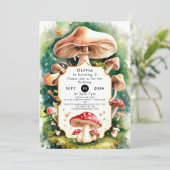 Boho Forest Mushroom Birthday Einladung (Stehend Vorderseite)