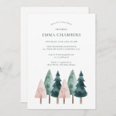 Boho Forest Trees Kinderdusche Einladung (Vorne/Hinten)