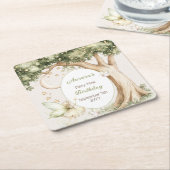 Boho Forest Watercolor Fairy First birthday Rechteckiger Pappuntersetzer (angewinkelt)