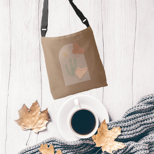 Boho Formen Abstrakt Beige Terracotta Tragetaschen Mit Langen Trägern