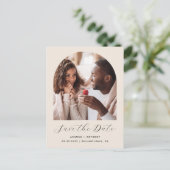 Boho Foto Arch Beige QR-Code Save the Date Postkarte (Stehend Vorderseite)