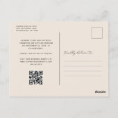 Boho Foto Arch Beige QR-Code Save the Date Postkarte (Rückseite)