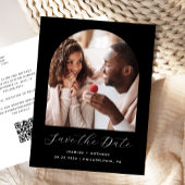 Boho Foto Arch Black QR-Code Save the Date Postkarte