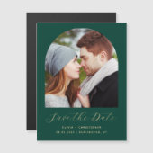 Boho Foto Arch Emerald Green Gold Save the Date Magneteinladung (Vorne/Hinten)