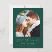 Boho Foto Arch Emerald Green Gold Save the Date Magneteinladung (Vorderseite)