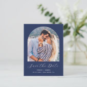 Boho Foto Arch Navy Blau Save the Date Postkarte (Stehend Vorderseite)