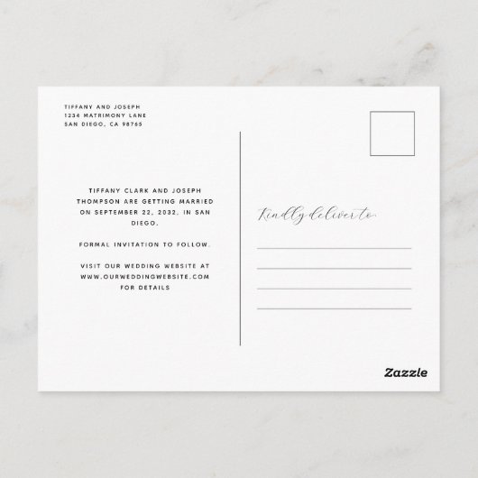 Boho Foto Arch Navy Blau Save the Date Postkarte (Rückseite)