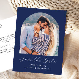 Boho Foto Arch Navy Blau Save the Date Postkarte
