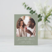 Boho Foto Arch Sage Green QR-Code Save the Date Postkarte (Stehend Vorderseite)