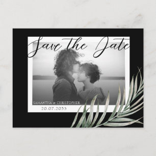 Boho-Foto-Blattwerk Schwarz & Weiß Save-the-Date  Postkarte