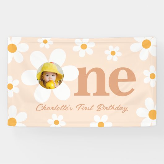 Boho Foto Daisy 1. Geburtstag Party Banner (Horizontal)