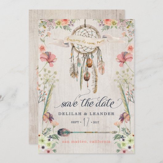 Boho Foto Dreamcatcher Speichern Sie die Datumskar Save The Date (Vorne/Hinten)