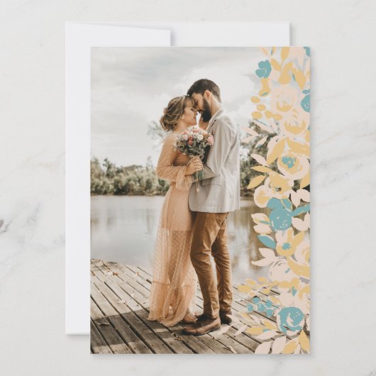 Boho Foto essbare Blütenfarbe Hochzeit Einladung (Rückseite)