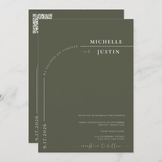 Boho Foto | Minimalistische Kalligrafie Script Wed Einladung (Vorne/Hinten)