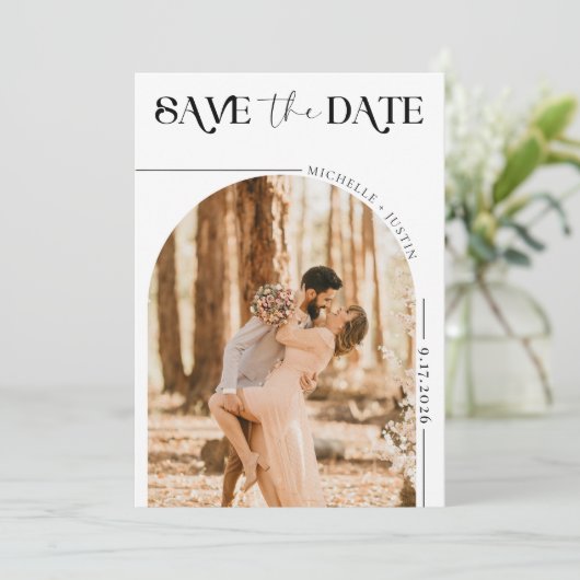 Boho Foto | Modern Save the Date Einladung (Stehend Vorderseite)