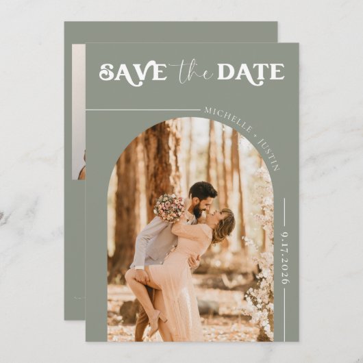 Boho Foto | Modern Save the Date Einladung (Vorne/Hinten)