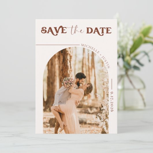 Boho Foto | Moderne Save the Date Einladung (Stehend Vorderseite)
