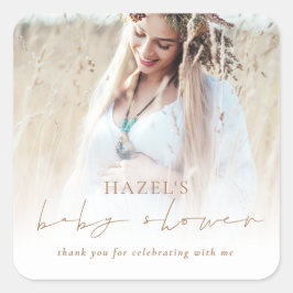 Boho Foto Overlay Gold Script Babydusche Danke Quadratischer Aufkleber