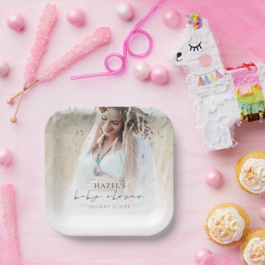 Boho Foto Overlay Script Babydusche Pappteller (Party)