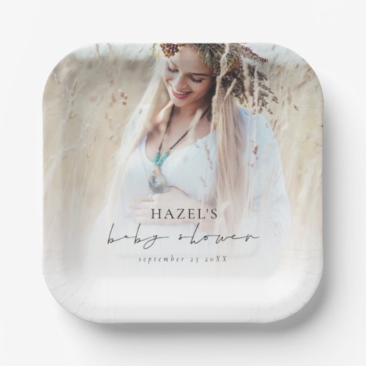 Boho Foto Overlay Script Babydusche Pappteller (Vorderseite)