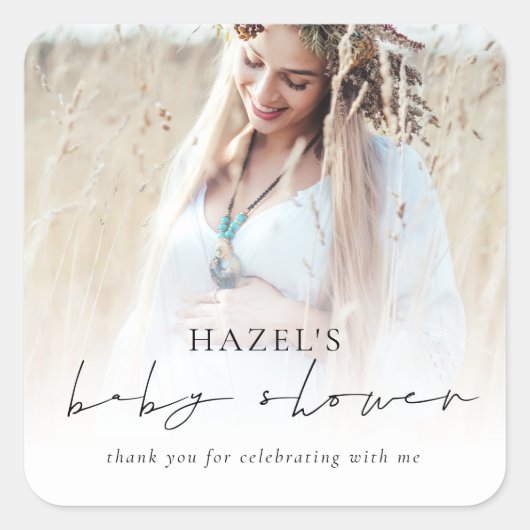 Boho Foto Overlay Script Kinderdusche Vielen Dank Quadratischer Aufkleber (Vorderseite)