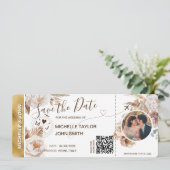 Boho Foto Save the Date Boarding Pass QR Code Einladung (Stehend Vorderseite)