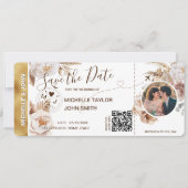 Boho Foto Save the Date Boarding Pass QR Code Einladung (Vorderseite)