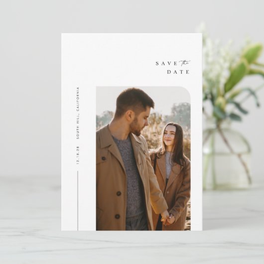 Boho Foto Save the Date Minimalistisch Einladung (Stehend Vorderseite)