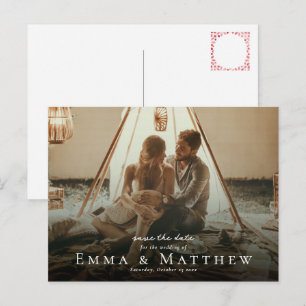 Boho-Foto-Save-the-Date mit marokkanischen roten F Postkarte