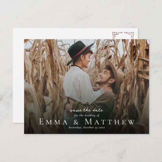 Boho Foto Save the Date mit marokkanischer brauner Postkarte (Vorne/Hinten)