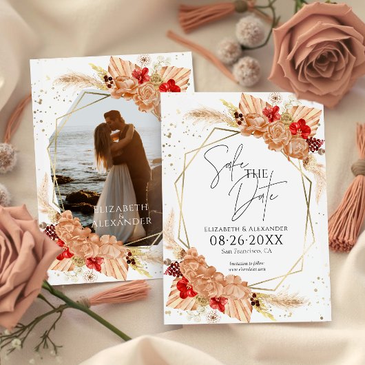 Boho Foto | Terracotta Wedding Save the Date Einladung