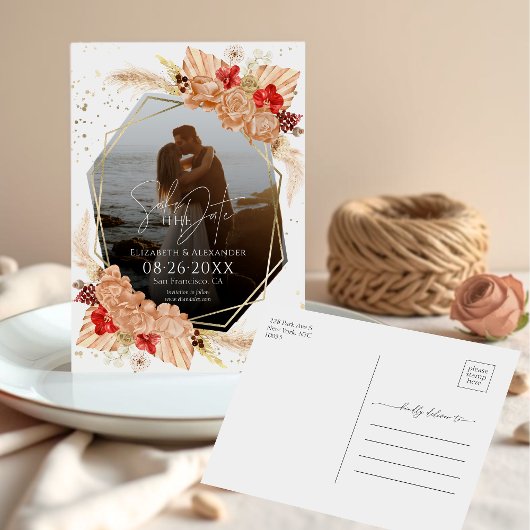 Boho Foto | Terracotta Wedding Save the Date Postkarte