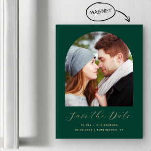 Boho-Foto-Tor Emeraldgrün Gold Save-the-Date-Karte Magneteinladung