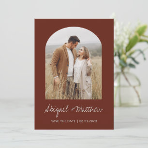 Boho-Foto-Torbogen Save The Date Terrakotta Einladung
